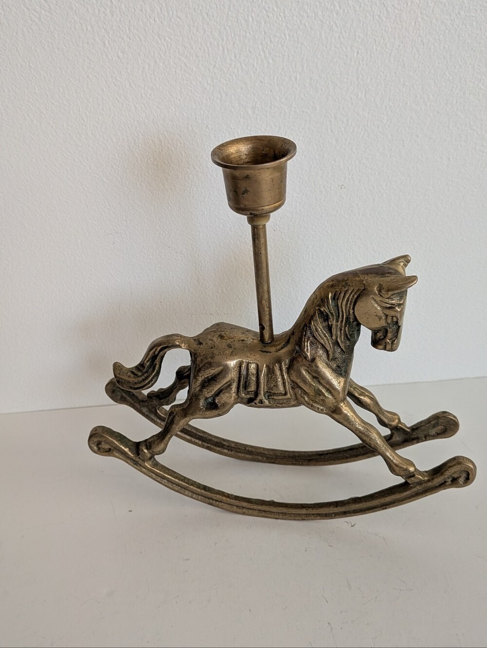 Vintage Brass Rocking Horse Candle Holder MCM Nursery Holiday Decor Equestrian